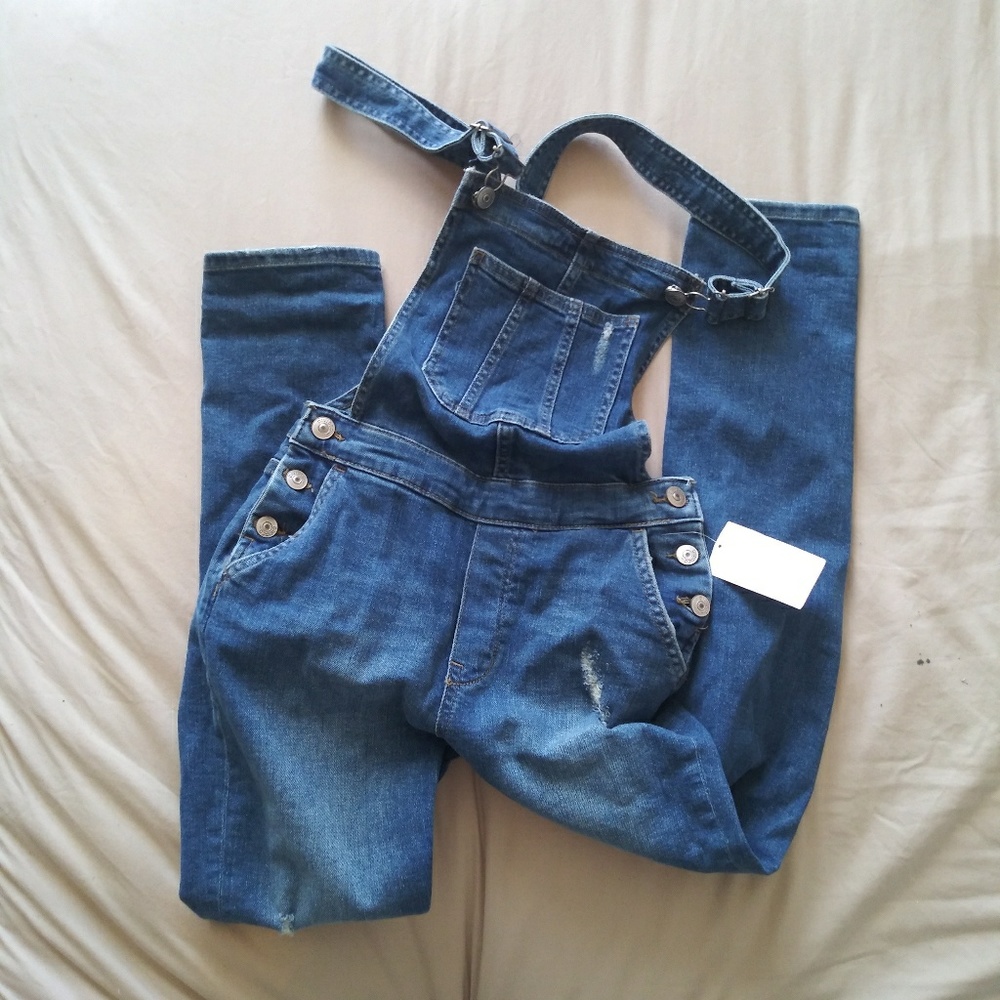 Distressed Jean overalls
